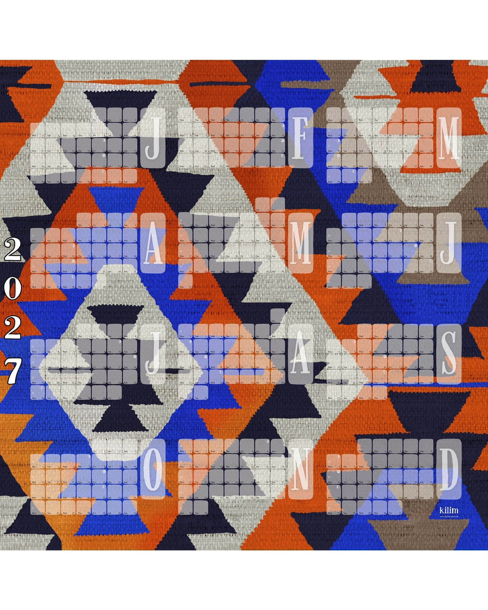 Fine Art Wandkalender // Kilim Diamond orange rot - Kilim