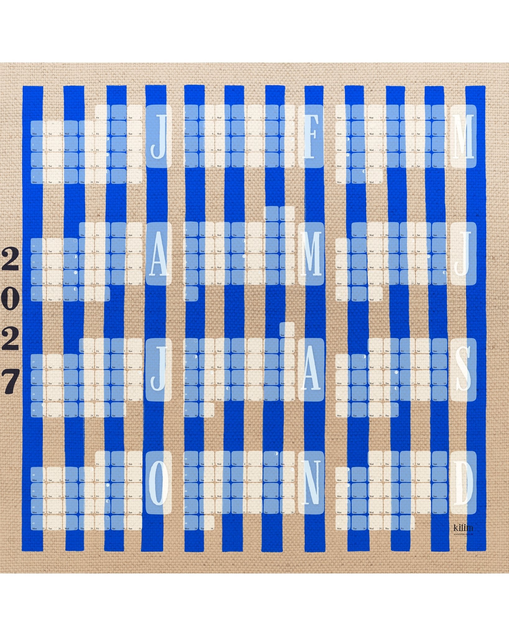 Fine Art Wandkalender // Kilim Stripe creme blau - Kilim