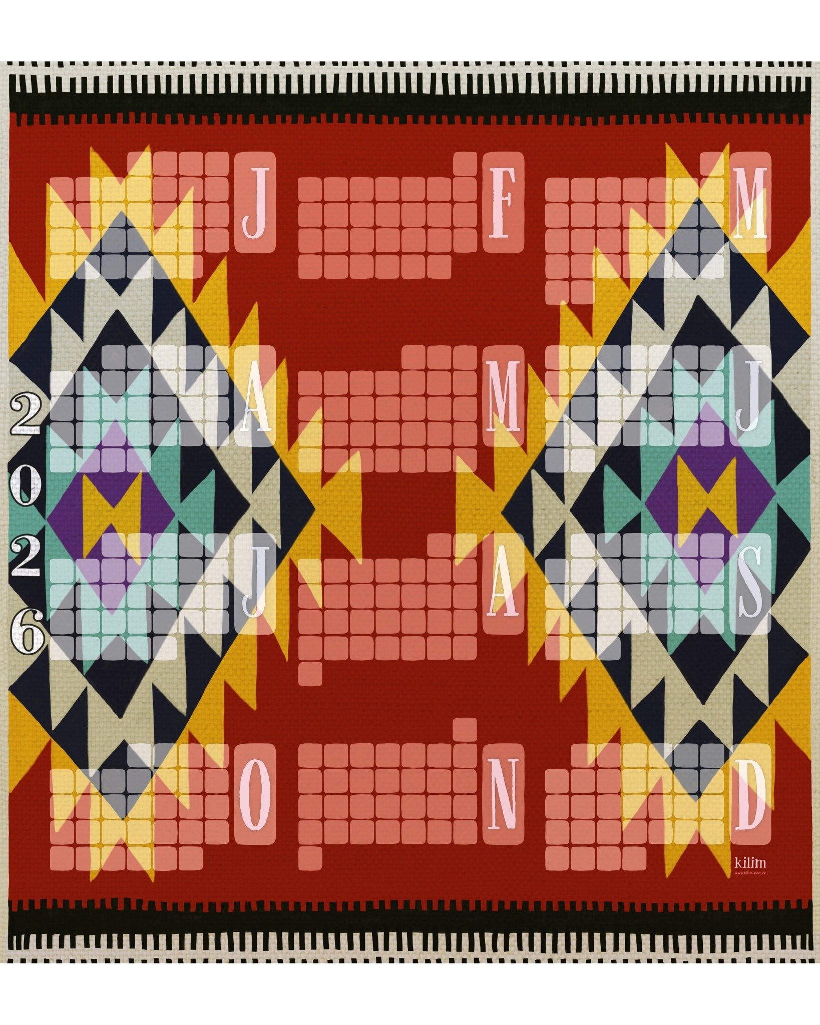 Wandkalender // Special Edition: Kilim Peacock rostbraun - Kilim