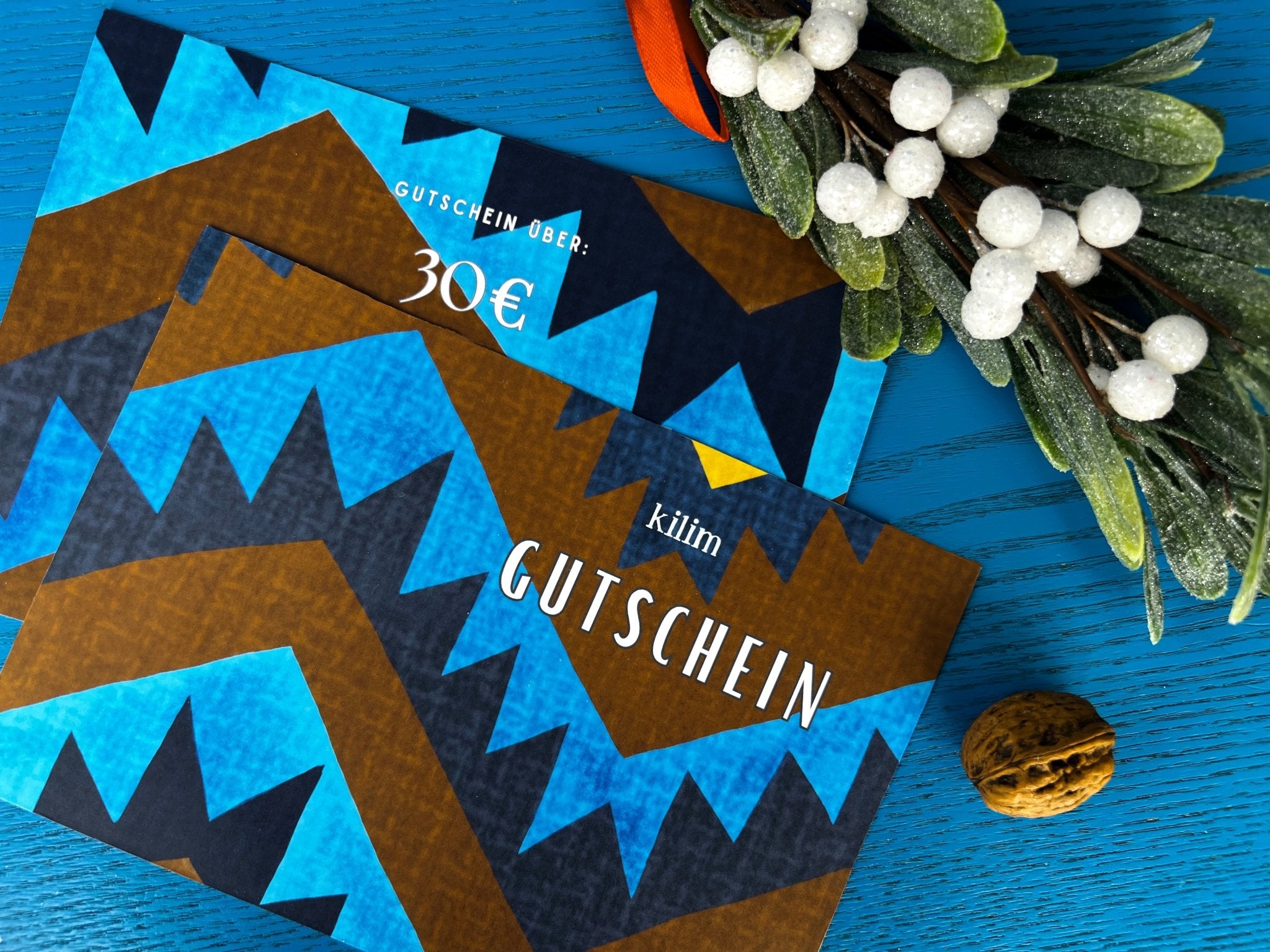 Geschenkgutschein braun (im Wert von 30 Euro und 50 Euro) - Kilim