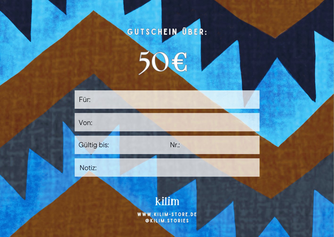 Geschenkgutschein braun (im Wert von 30 Euro und 50 Euro) - Kilim
