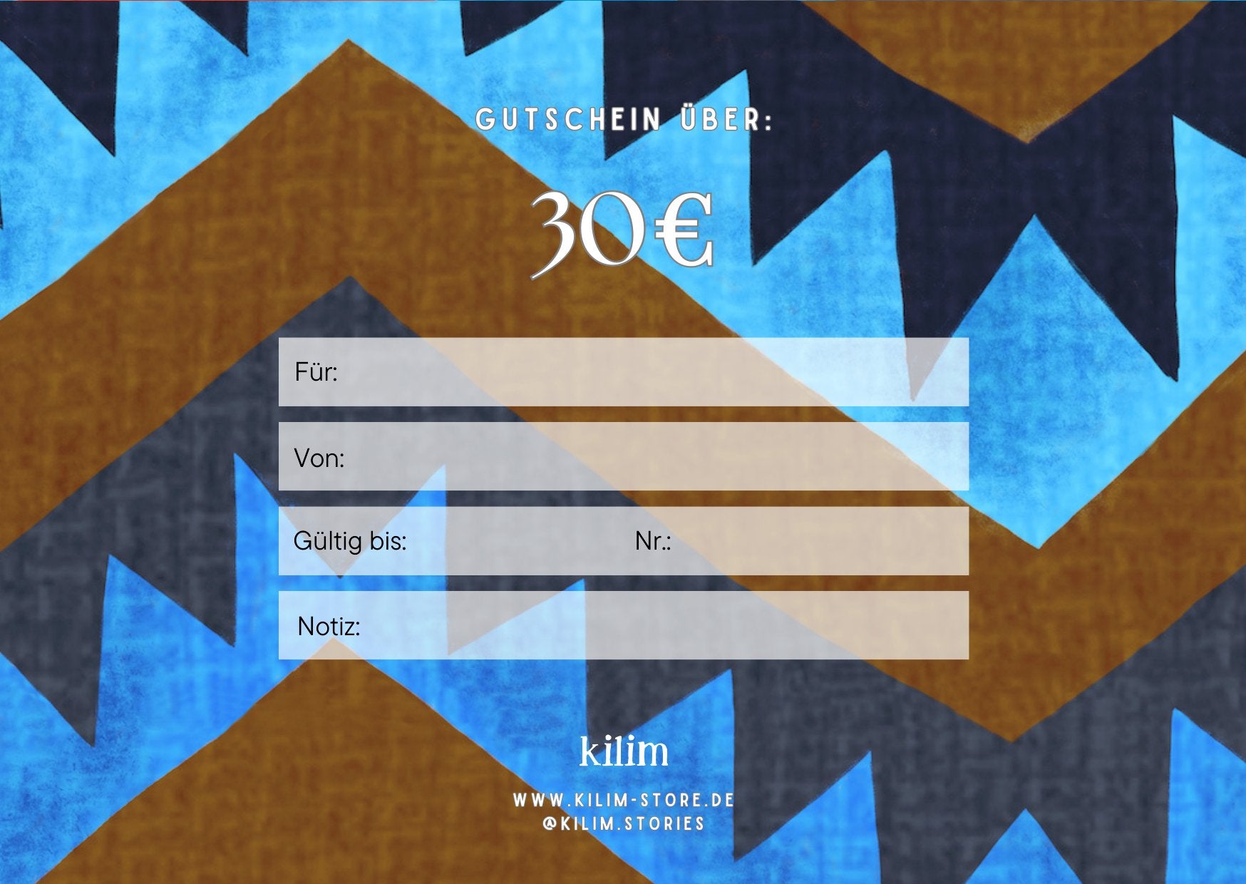 Geschenkgutschein braun (im Wert von 30 Euro und 50 Euro) - Kilim