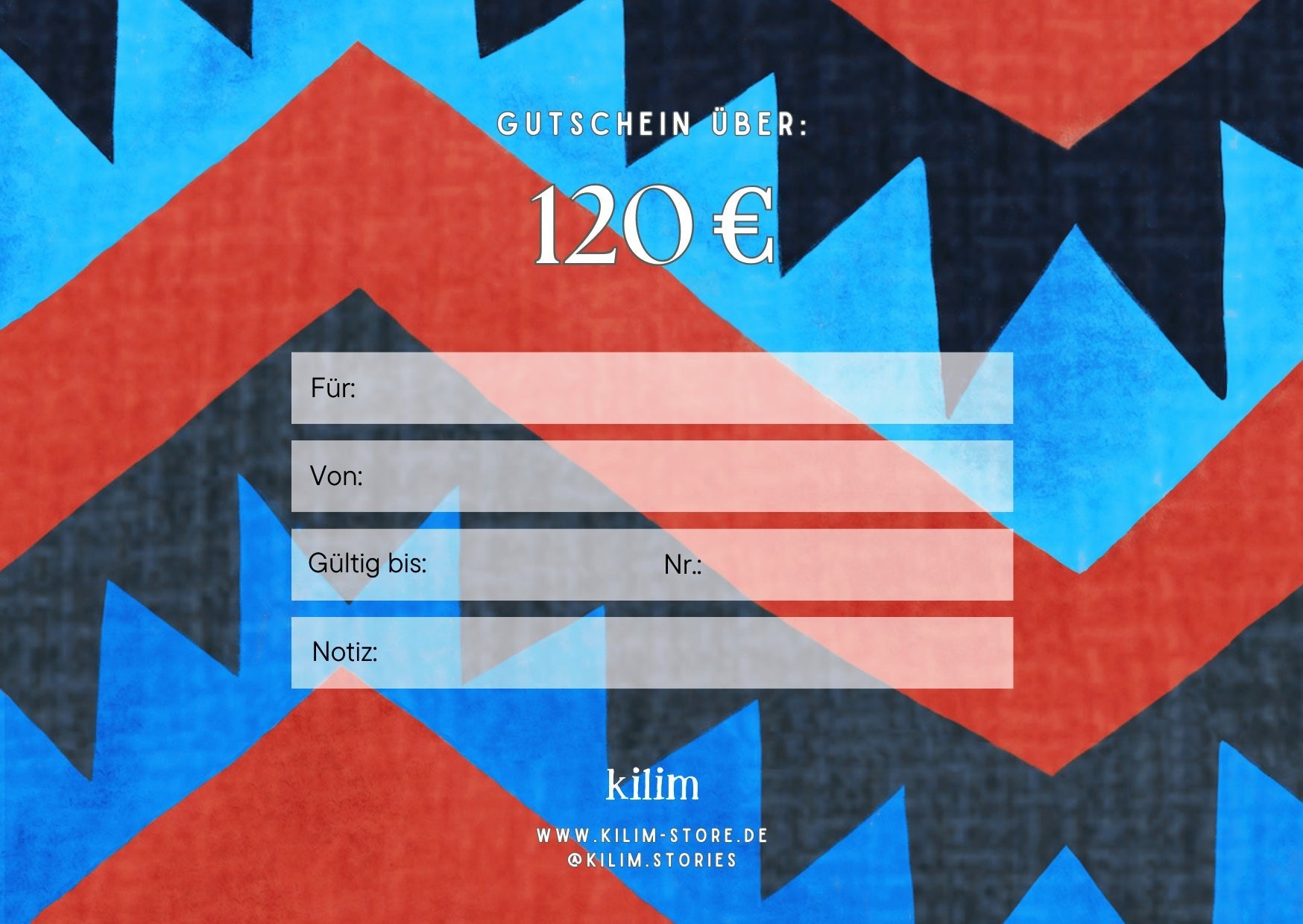 Geschenkgutschein rot (im Wert von 120 und 150 Euro) - Kilim