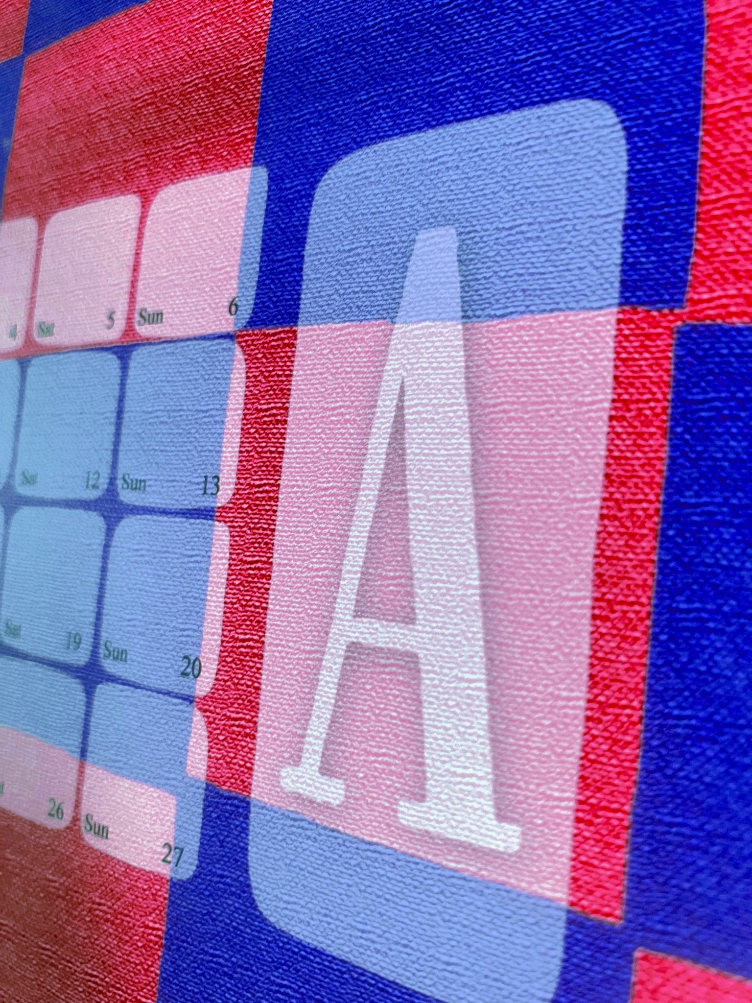 Kalendairum mit Monatsübersicht // Kilim Karo blau rot - Kilim