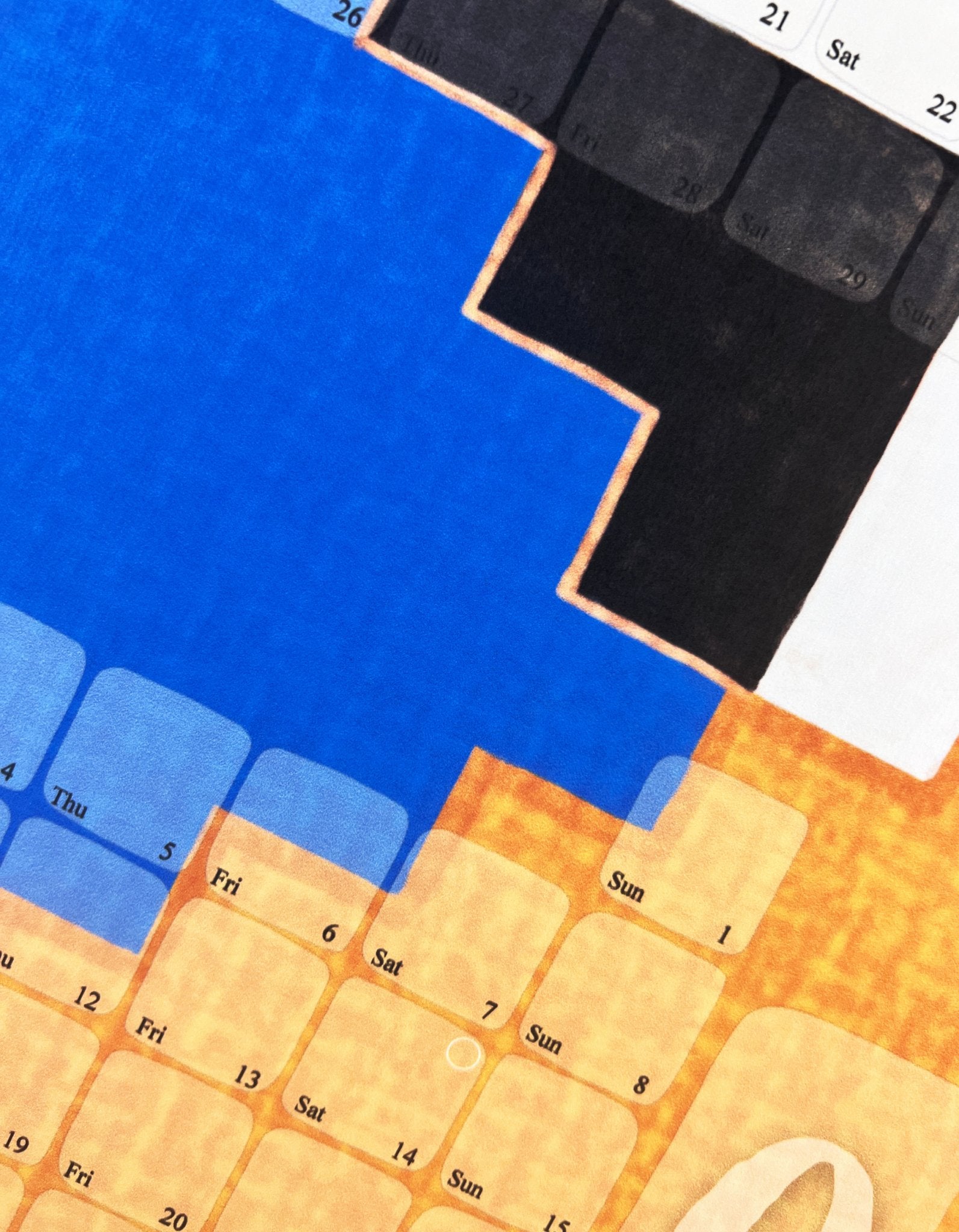 Wandkalender 2025 mit Mpndphasen // Mexiko orange blau - Kilim