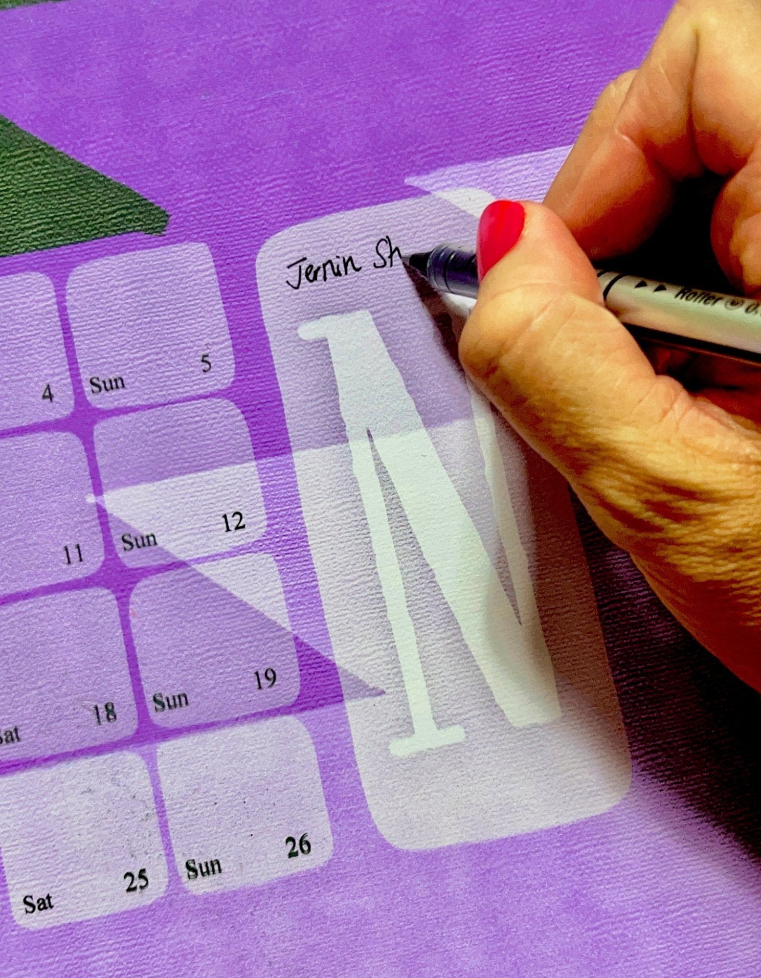 Beschriftbarer Wandkalender 2025 Design // Jahresplaner Yamka lila - Kilim