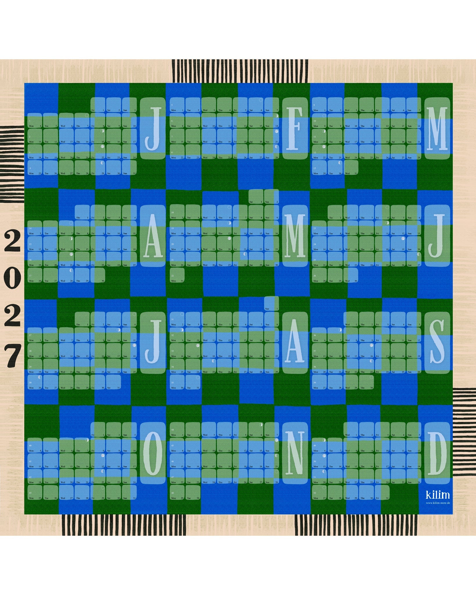 Fine Art Wandkalender // Kilim Karo grün türkis - Kilim