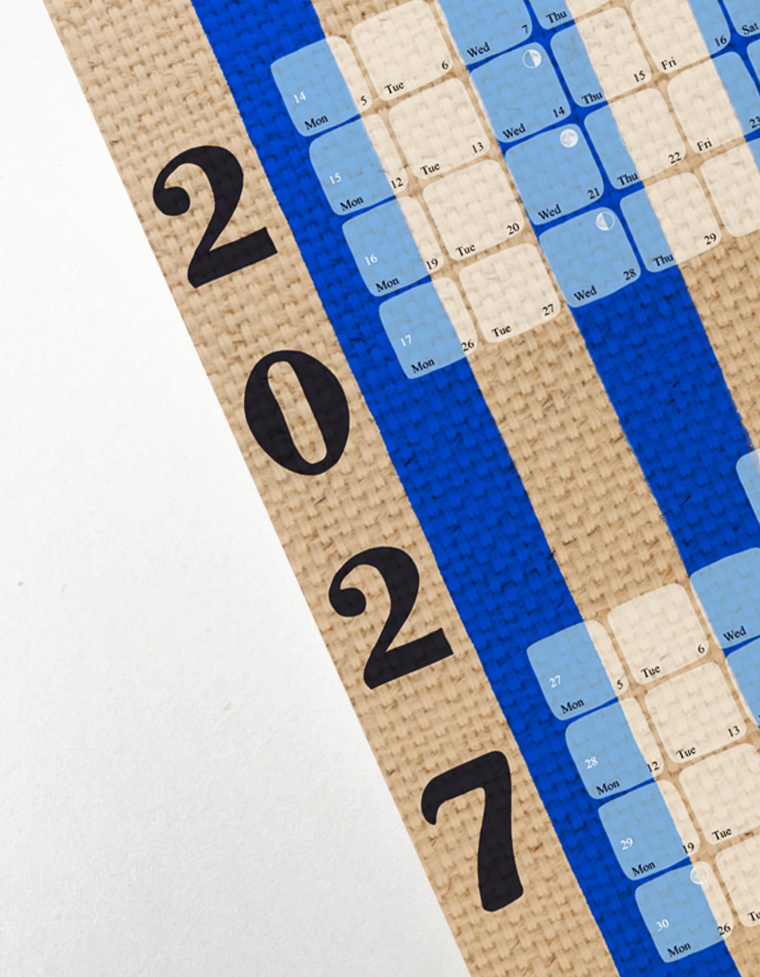 Fine Art Wandkalender // Kilim Stripe creme blau - Kilim