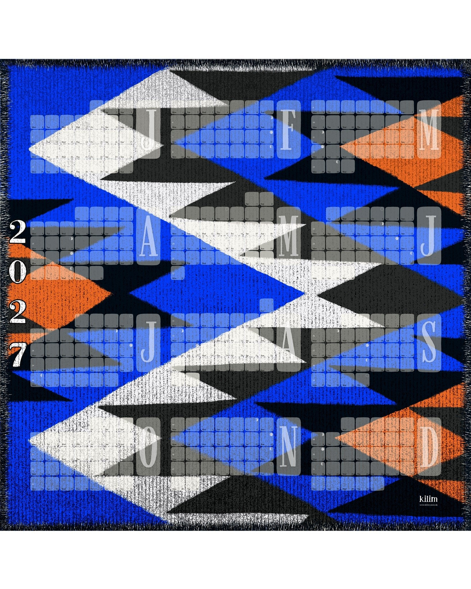 Fine Art Wandkalender // Kilim Tiger blau - Kilim