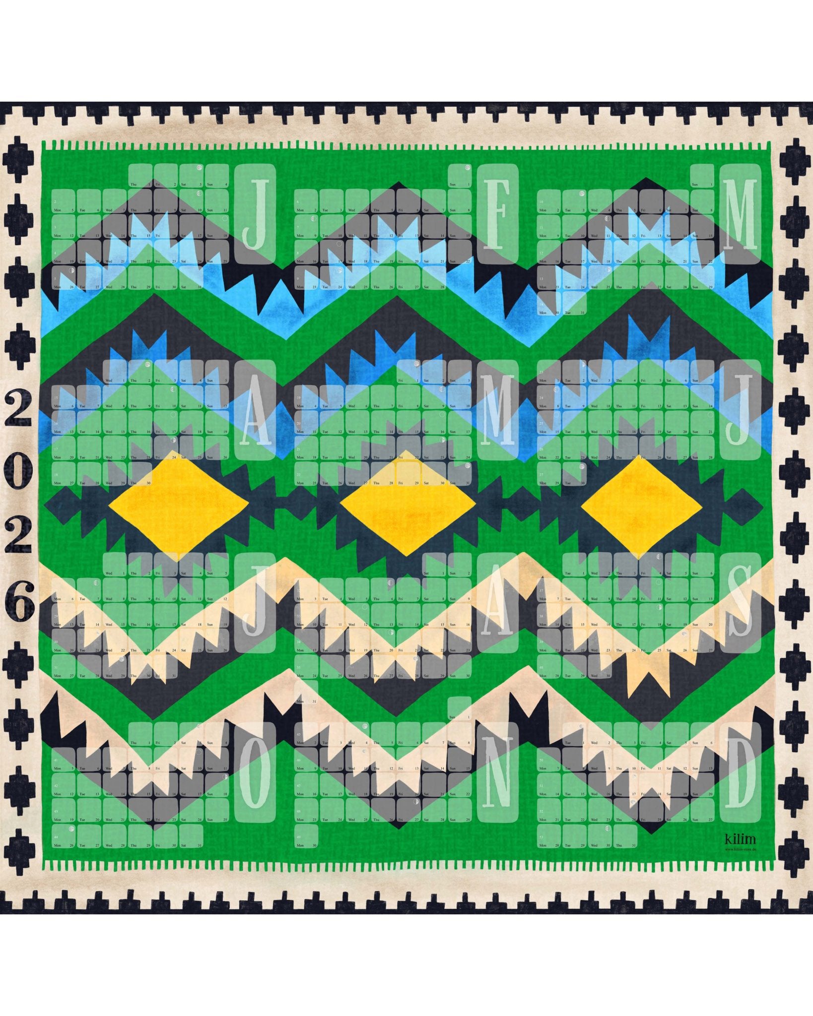 Limitierter Wandkalender // Kilim Classic grün - Kilim