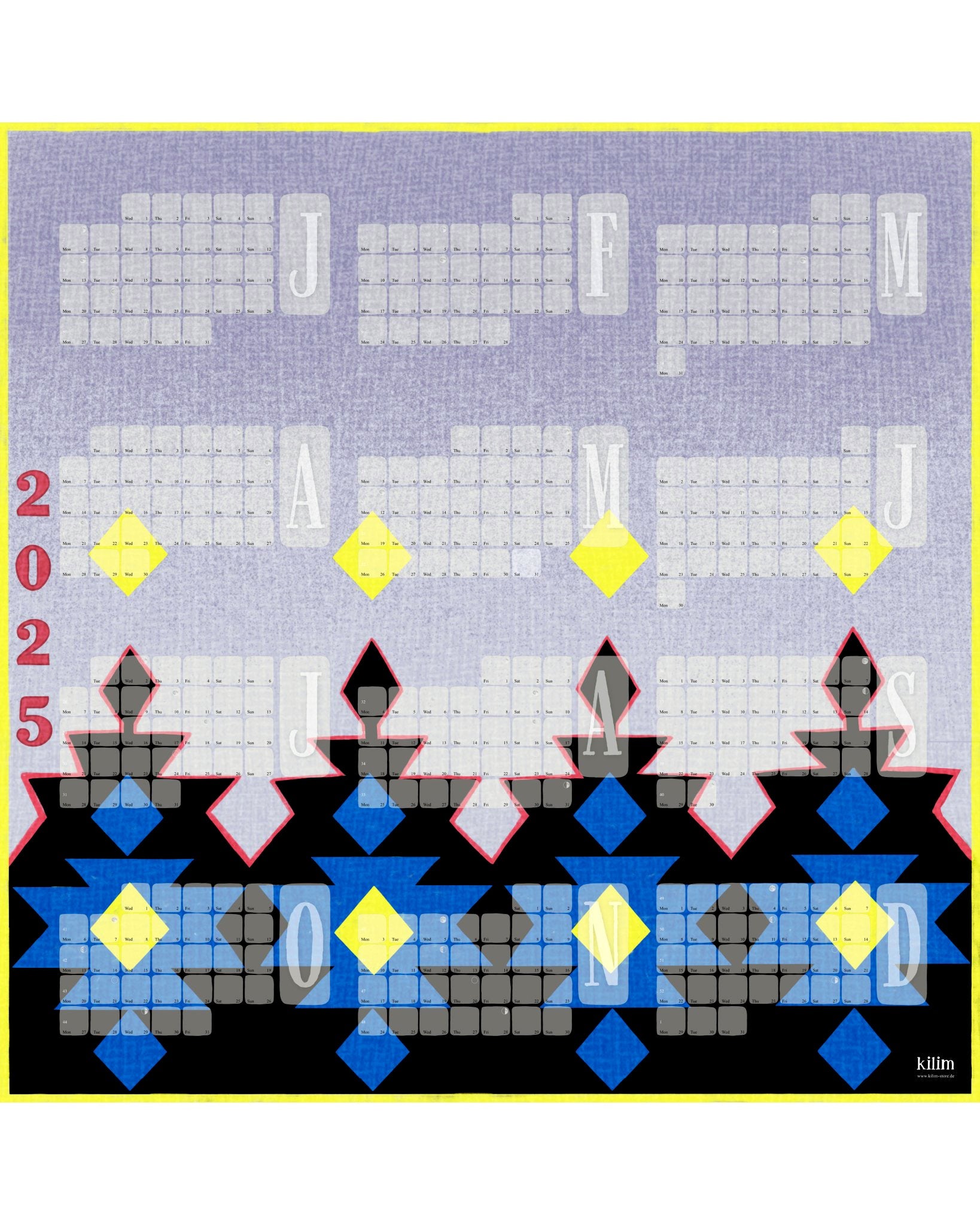 Wandkalender // Kilim Big Mountain blau grau - Kilim