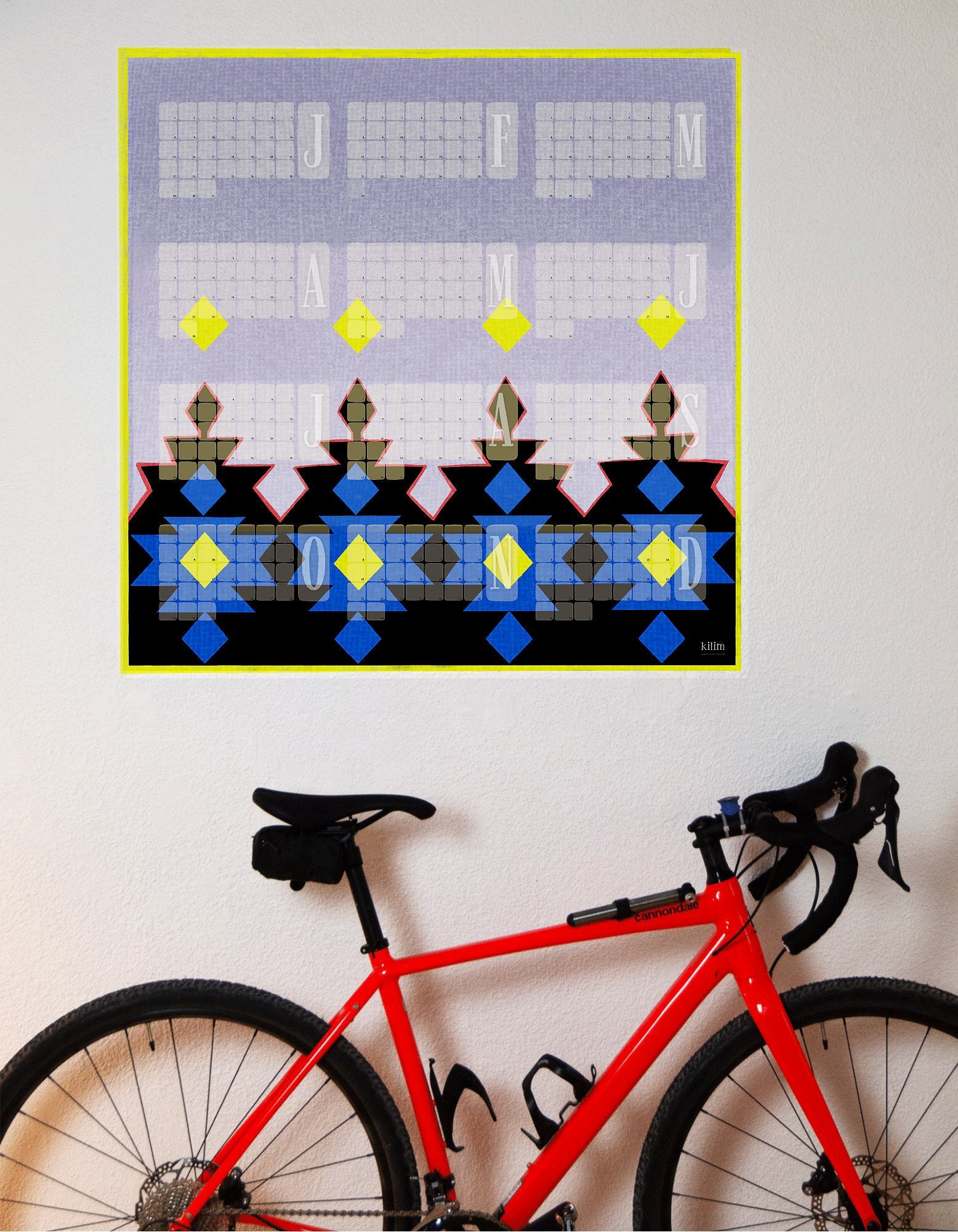 Wandkalender // Kilim Big Mountain blau grau - Kilim