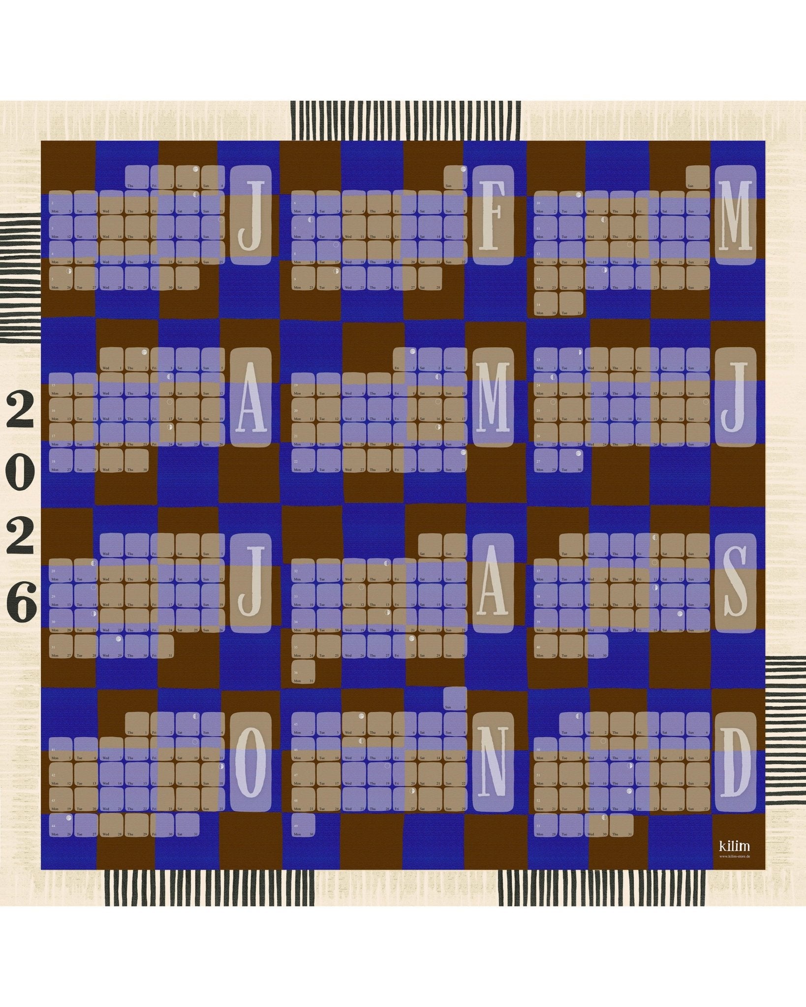 Wandkalender // Kilim Karo blau braun - Kilim
