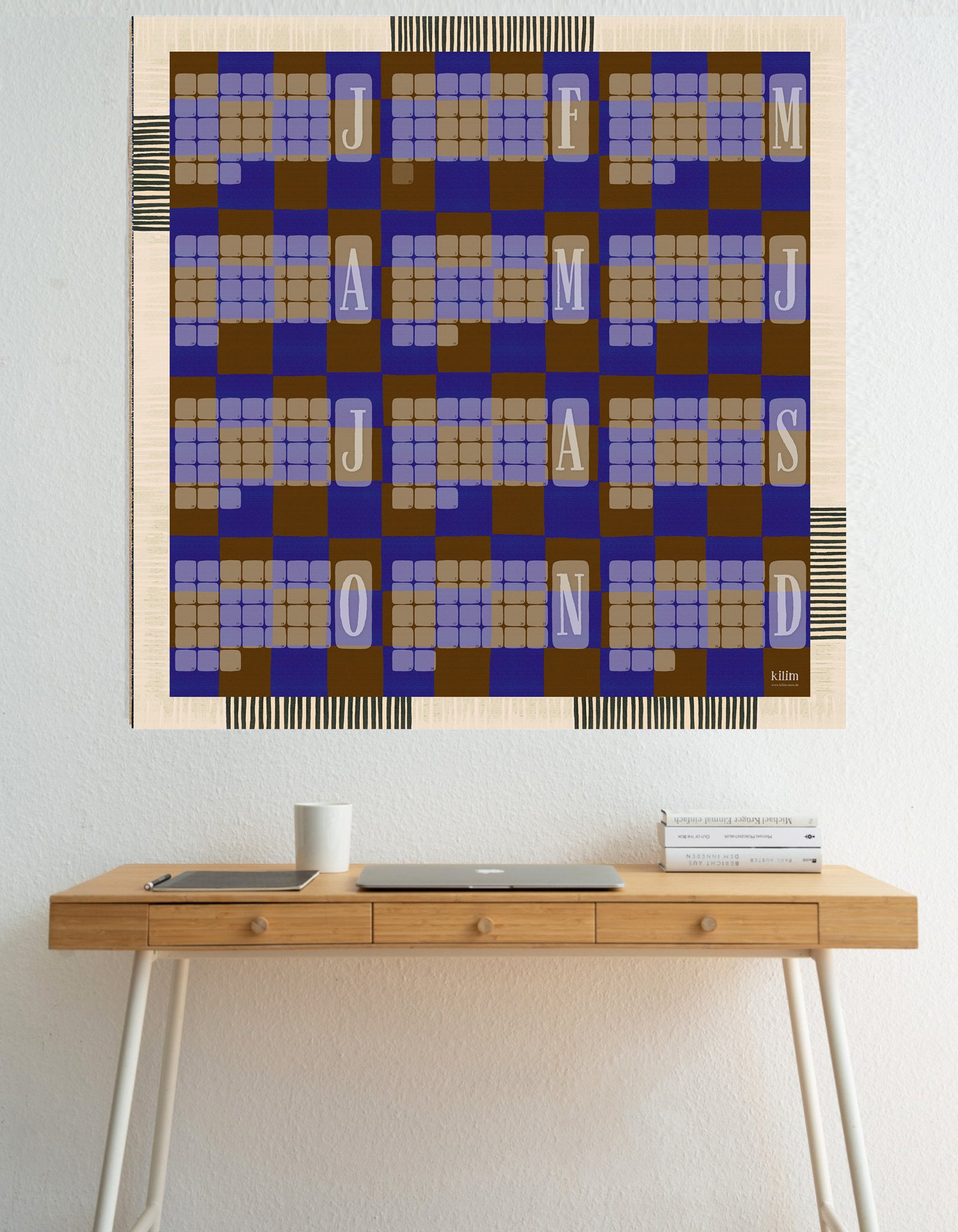 Wall calendar // Kilim Karo blue brown