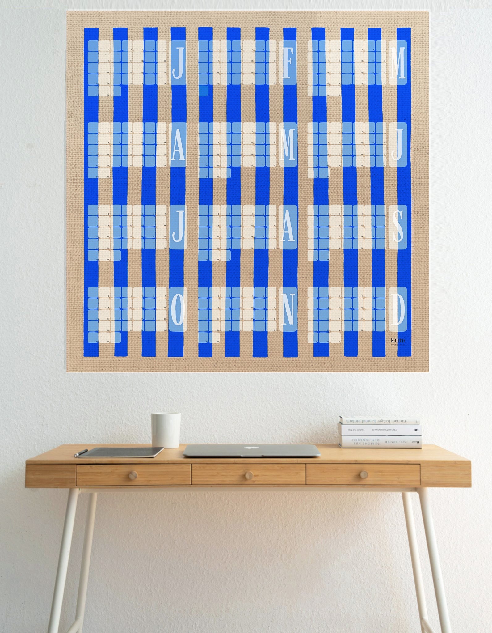 Wandkalender // Kilim Stripe creme blau - Kilim