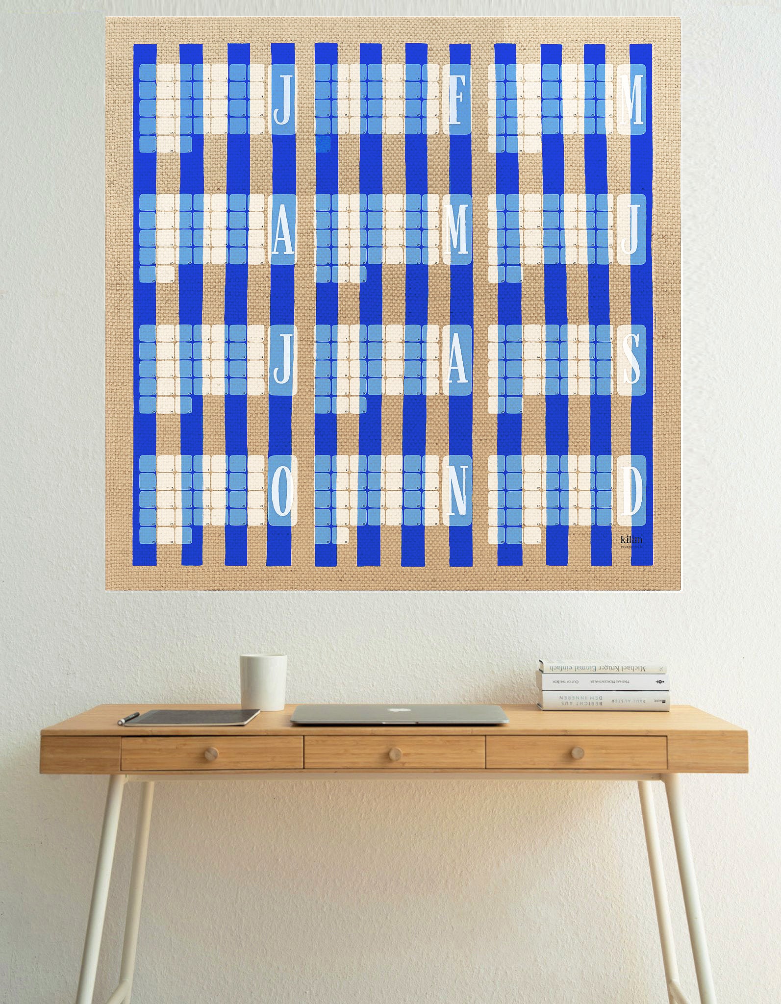 Wall calendar // Kilim Stripe cream blue