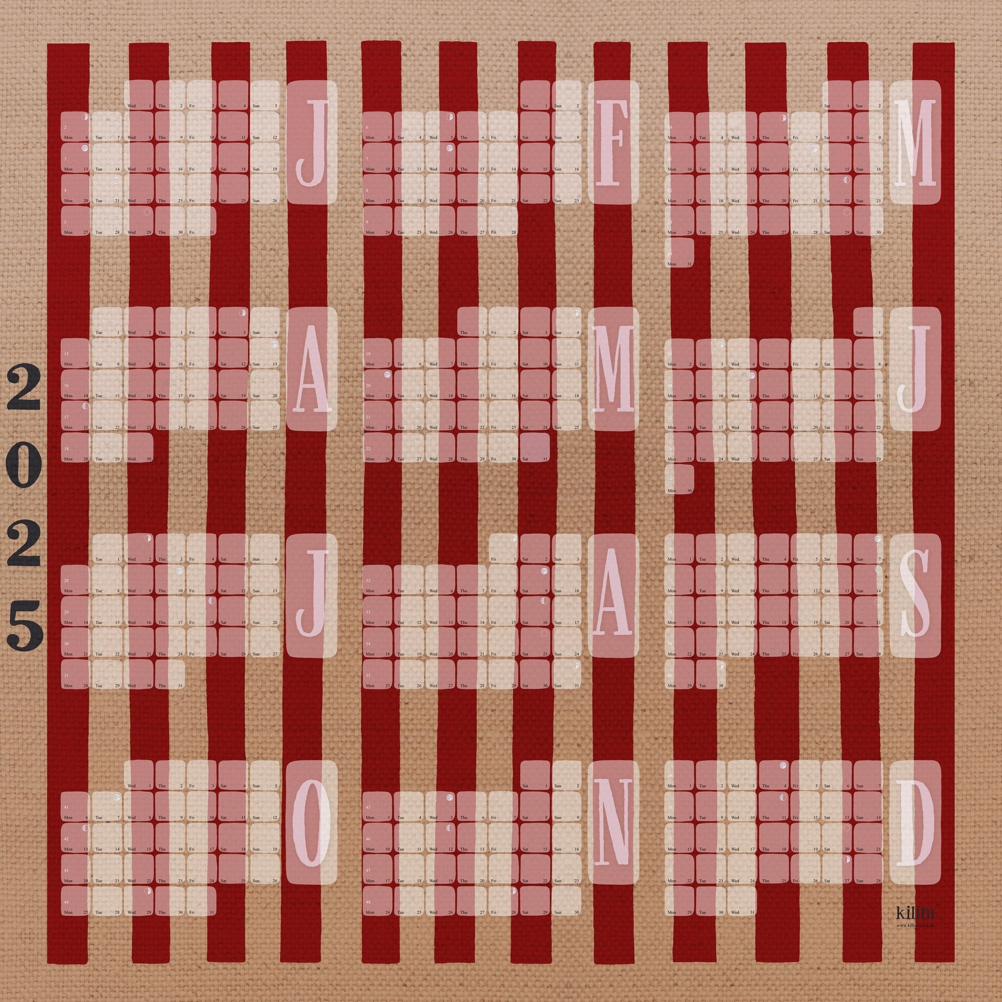 Typografie Kalender 2025 // Kilim Stripe creme rot - Kilim